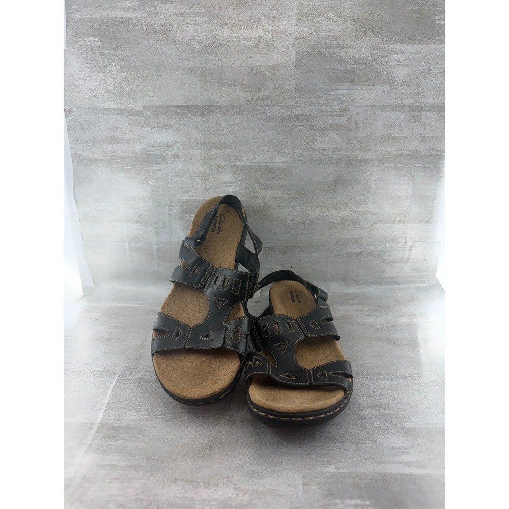 Clarks Collection Women Black Leather Strappy Slingback Sandals 26105572 Sz 10M